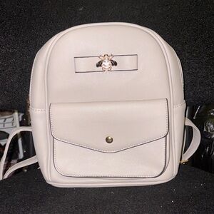 Elegant Cream Backpack Bag with Gold accent and Bling Bee Rhinestone